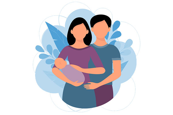 Illustration of a man and woman holding a baby